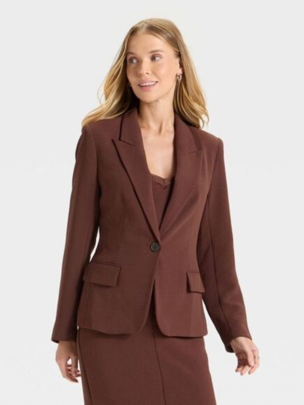 NWT A New Day Brown Signature Crepe Fitted Blazer Workwear Size XL